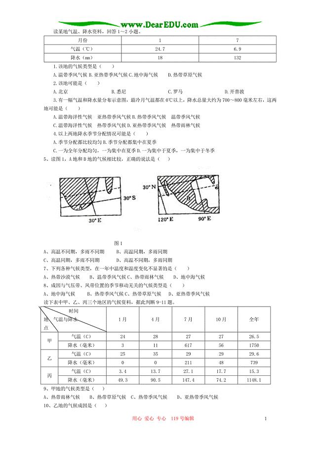 高中地理气候部分专题练习_人教版