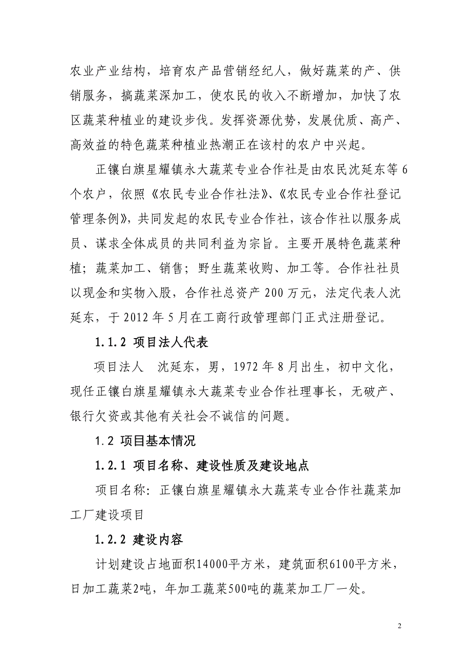 永大村蔬菜加工项目可行性研究报告_第2页