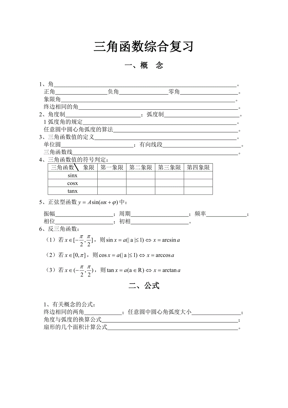 三角函数综合复习_第1页