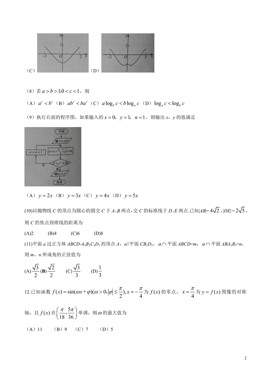 （精校版）2016年新课标Ⅰ理数高考试题文档版（含答案）_第2页