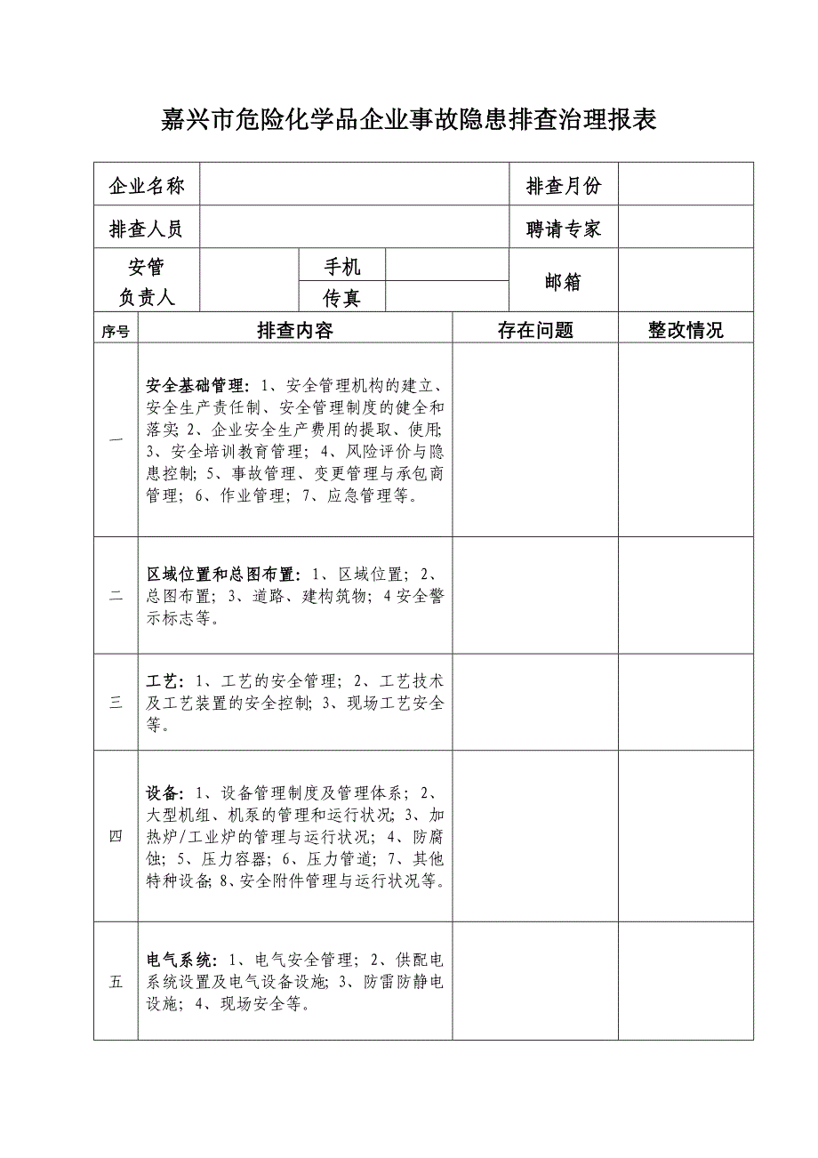 嘉兴市危险化学品企业事故隐患排查治理报表_第1页