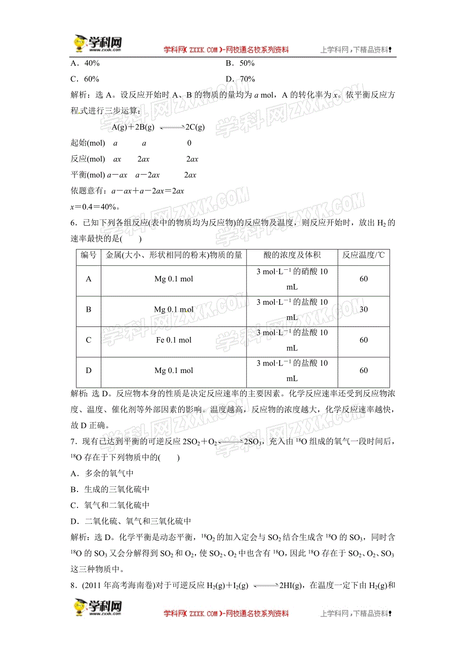 高三化学苏教版选修6单元测试：专题4+化学反应条件的控制_第2页