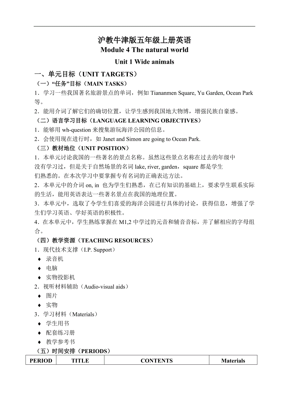 （沪教牛津版）五年级英语上册教案 Module 4 Unit 1(1)_第1页