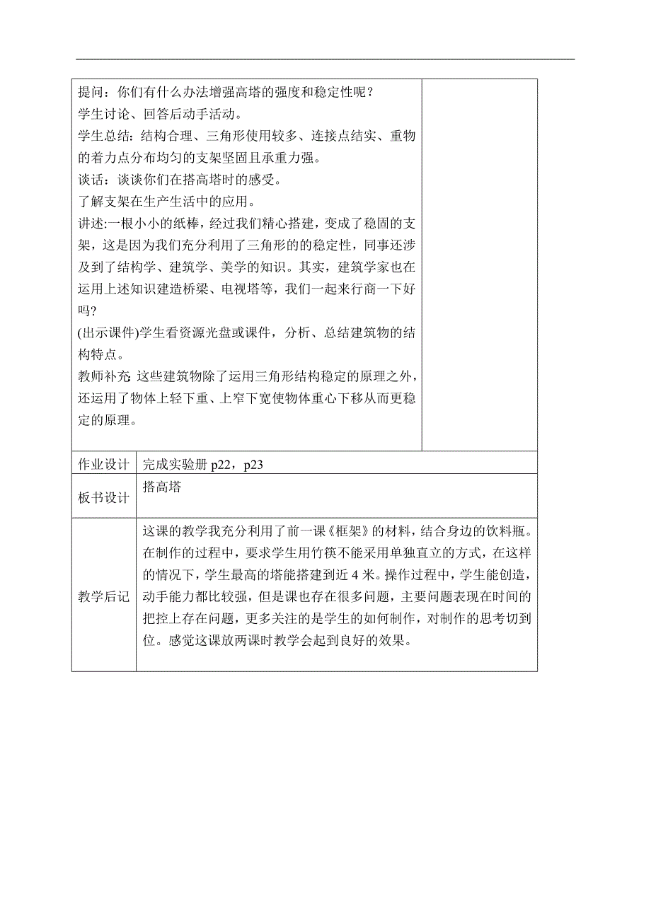 （苏教版）五年级科学下册教案 搭支架 4_第2页