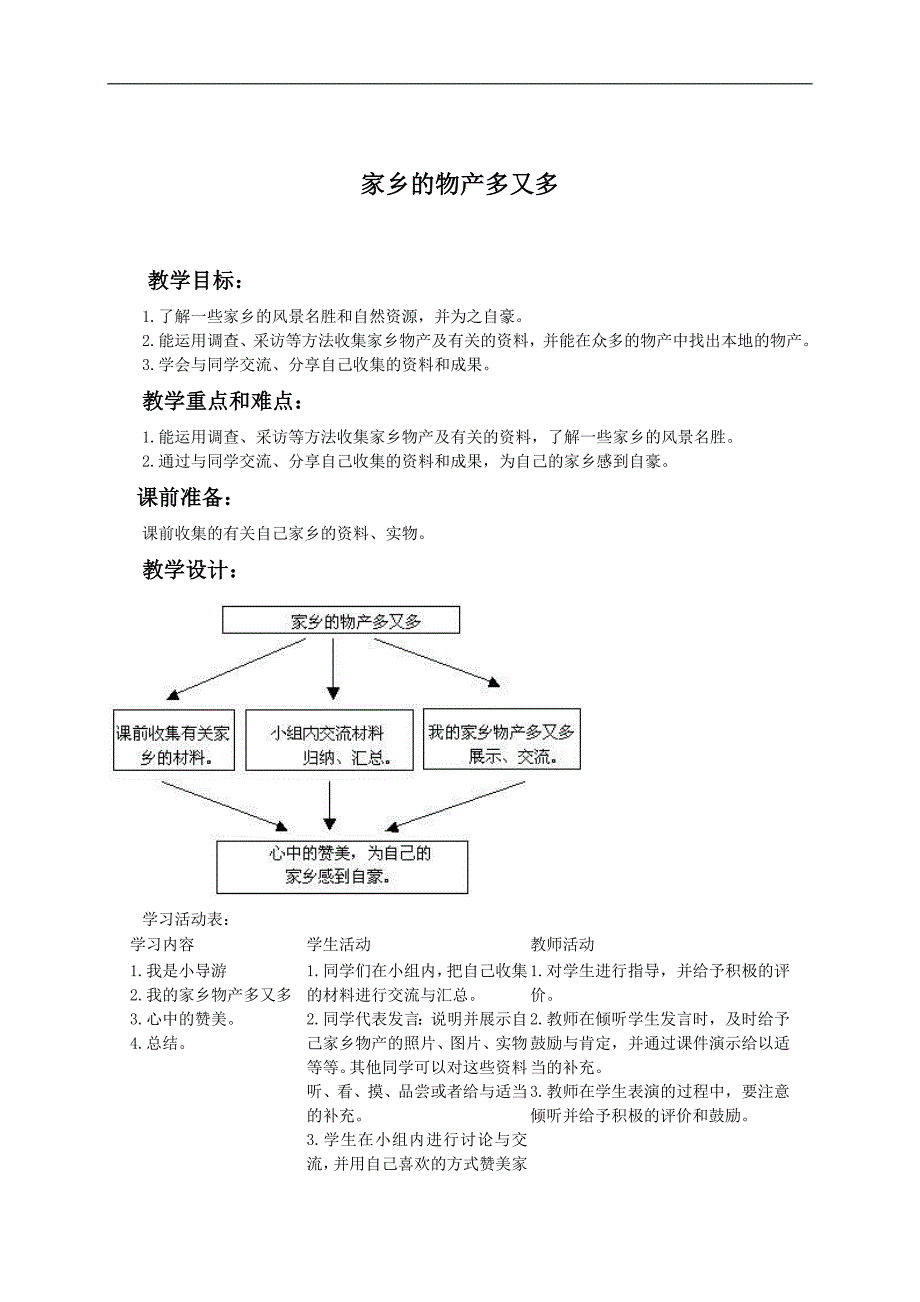 （人教新课标）二年级品德与生活下册教案 家乡的物产多又多_第1页