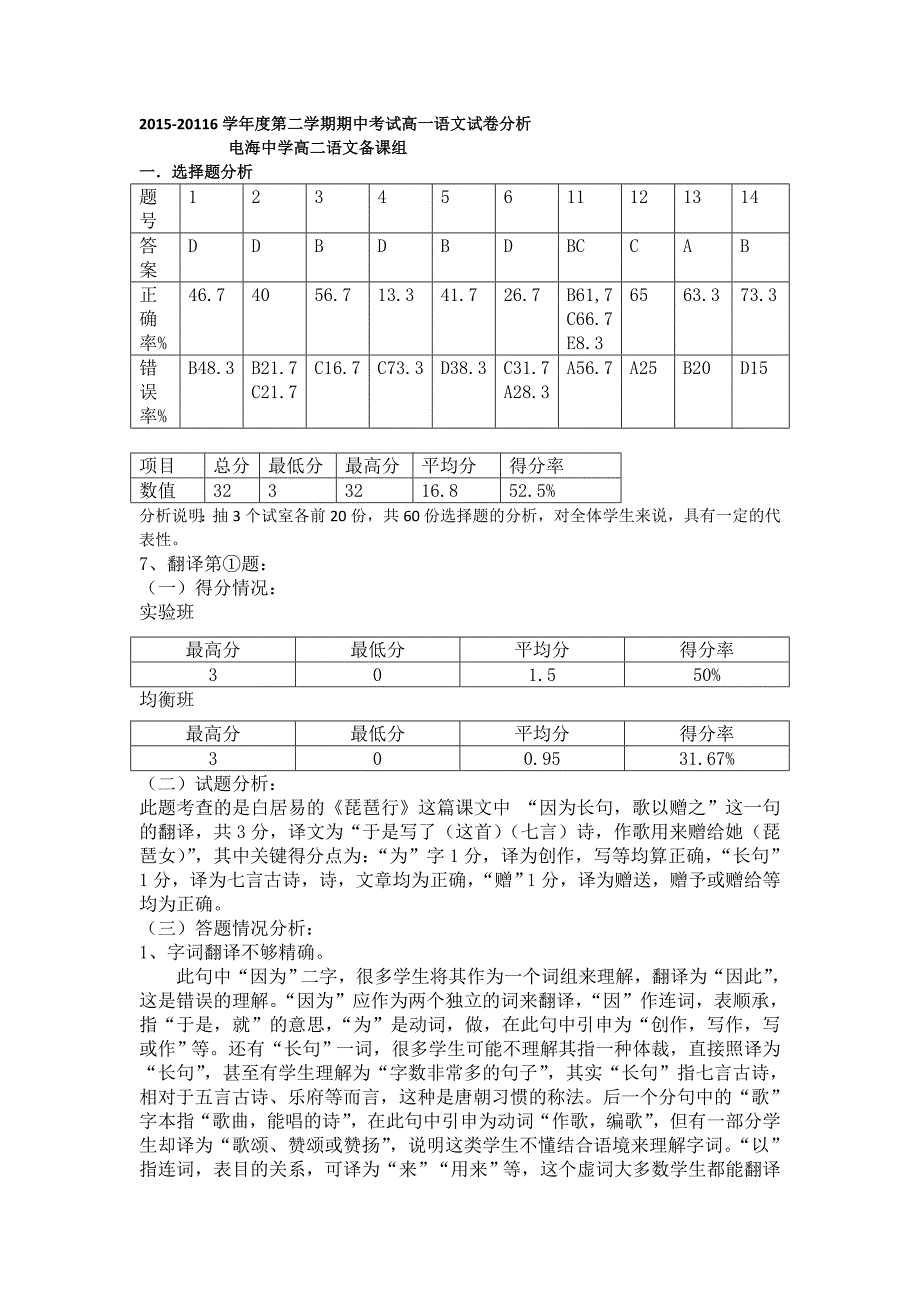 高一期中试题分析_第1页