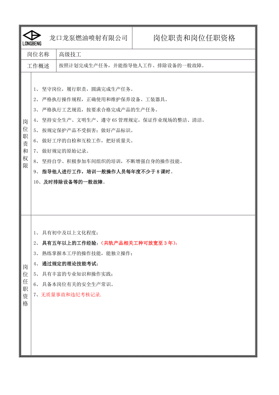 高级工岗位职责和任职资格_第1页