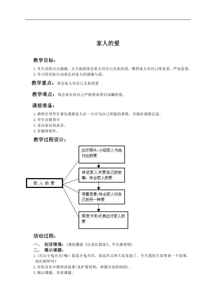 (人教新课标)一年级品德与生活下册教案 家人的爱_第1页