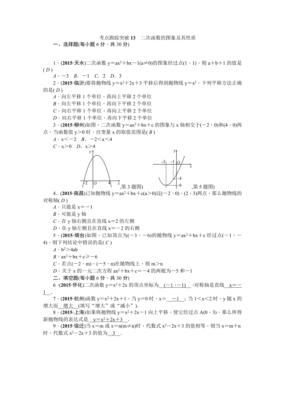 聚焦中考数学(川省)考点跟踪突破次函数的图象及其性质_第1页