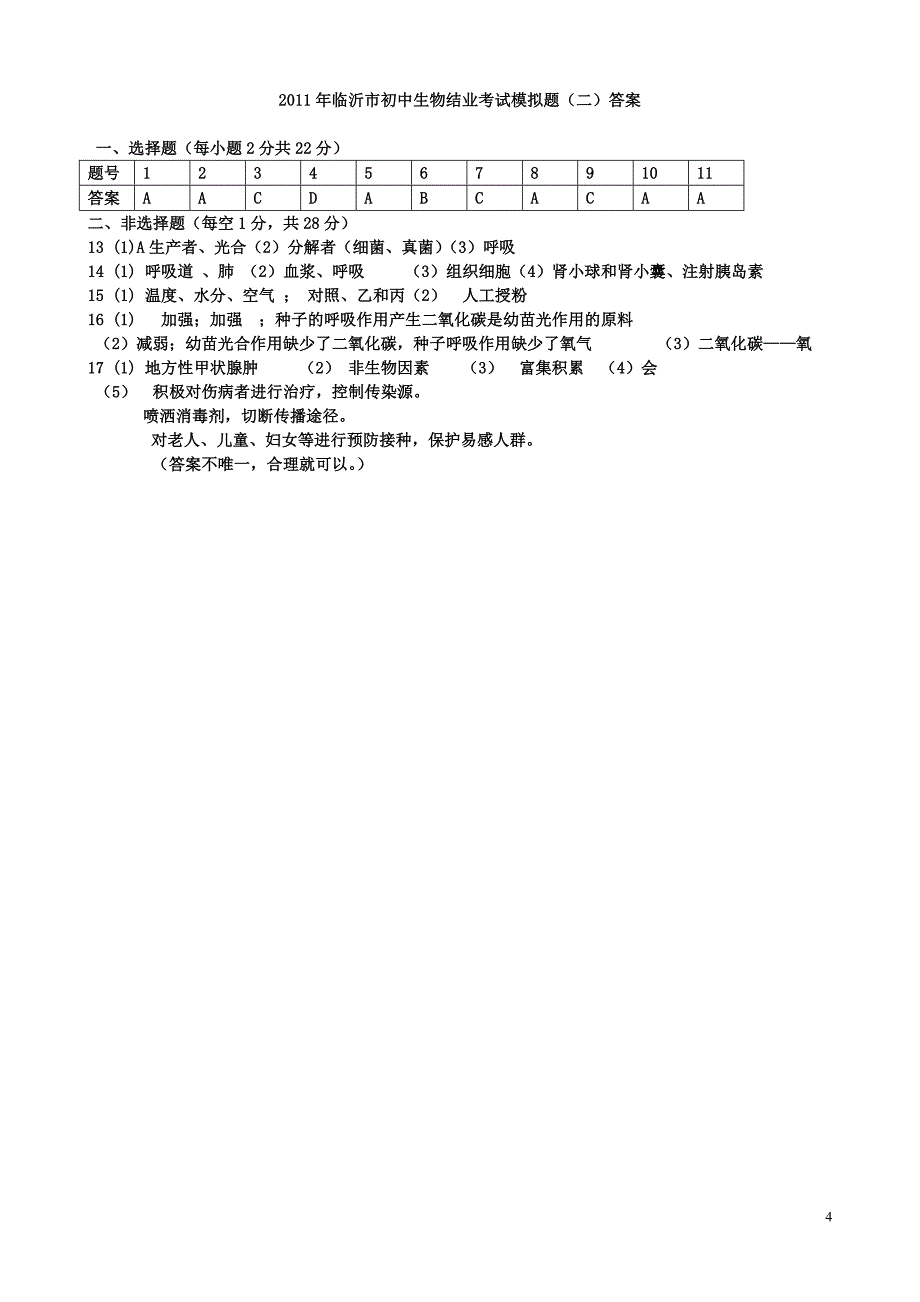 山东省临沂市2011年初中生物结业考试模拟题(二) 人教新课标版_第4页