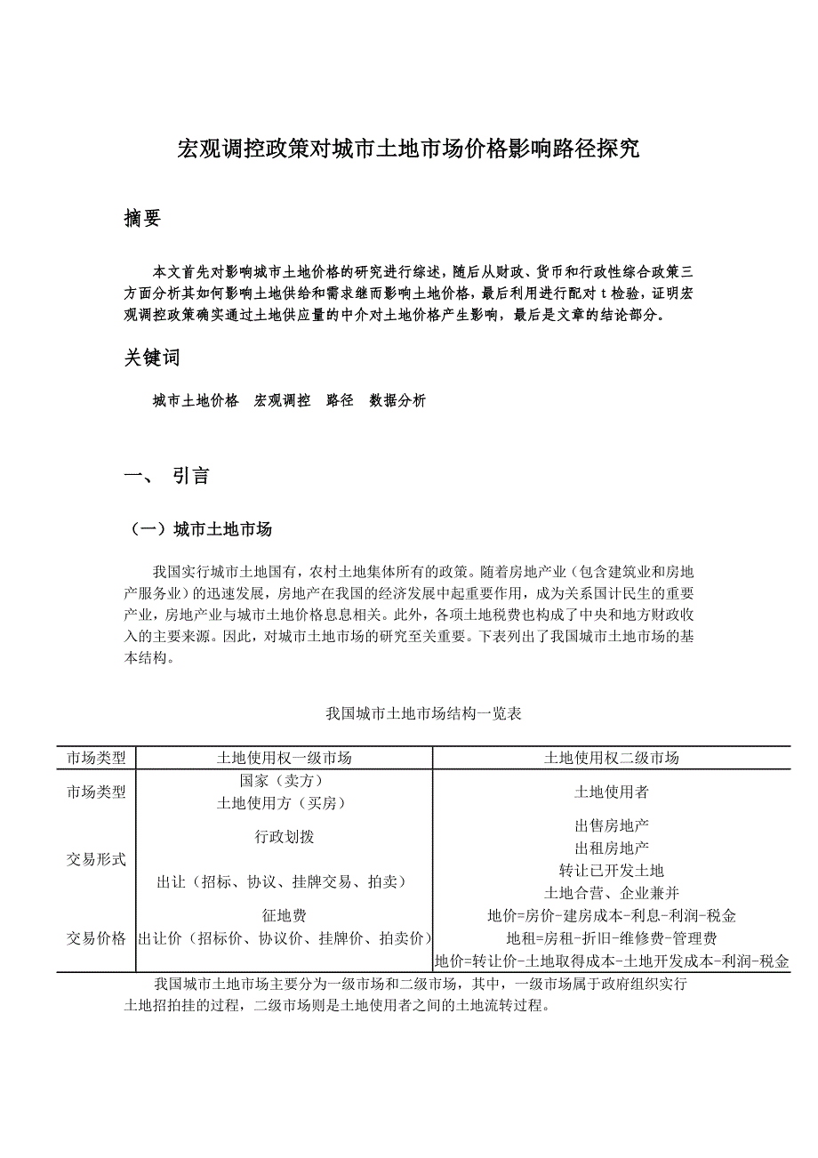 宏观调控政策对城市土地市场价格影响路径探究_第1页