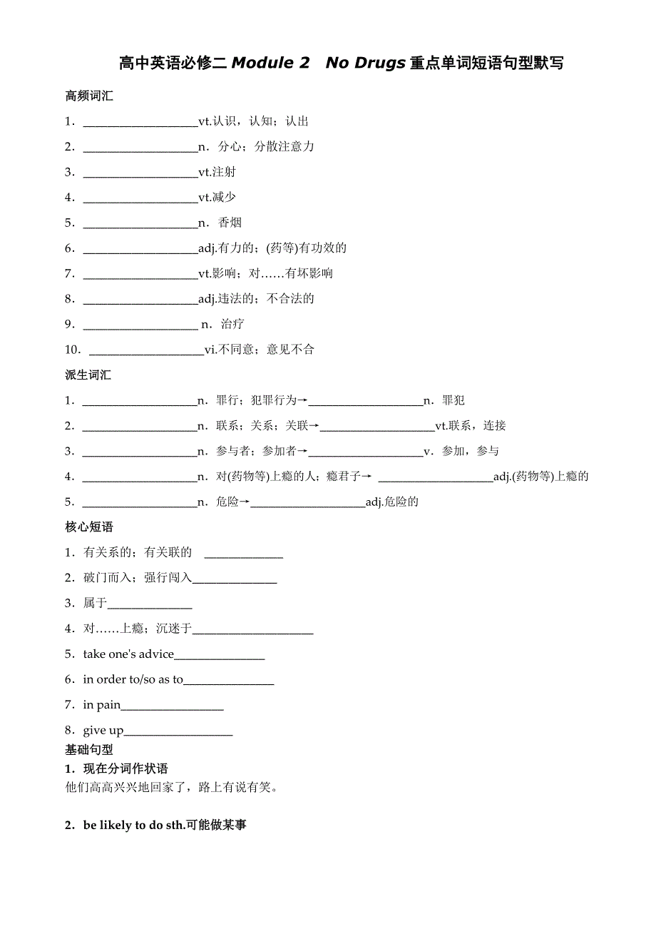 高中英语必修二Module1OurBodyandHealthyHabits重点单词短_第3页