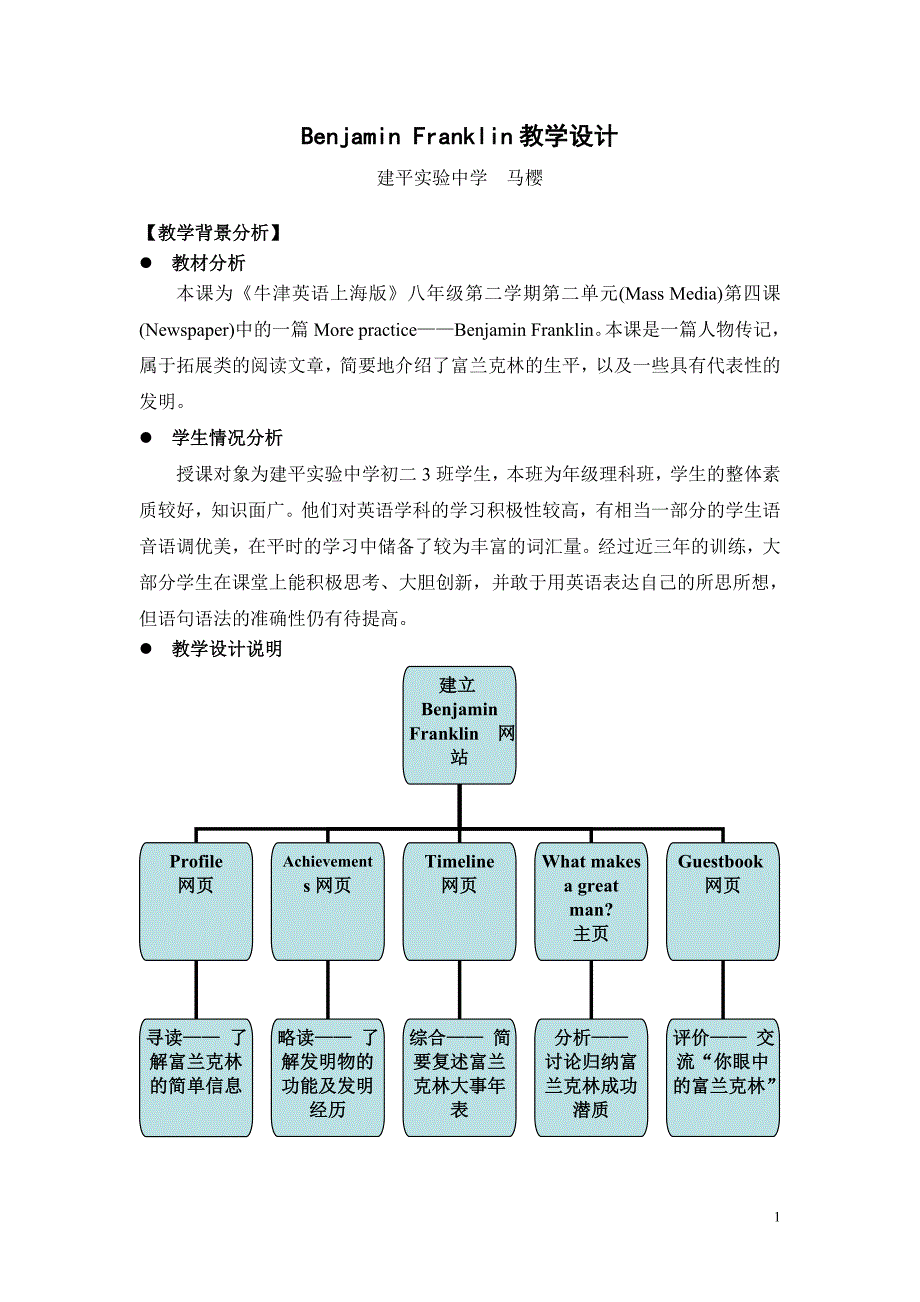 教学案例BenjaminFranklin（建平实验中学马樱）_第1页