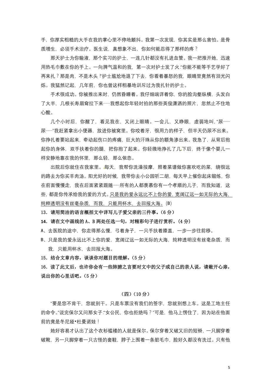 2013年广东省初中毕业生语文水平试题及答案二六_第5页