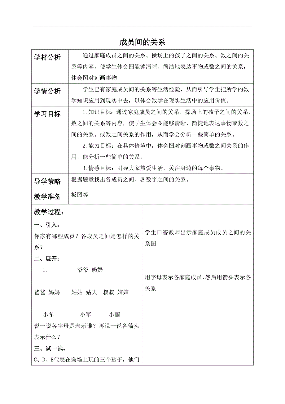 （北师大版）六年级数学上册教案 成员间的关系 2_第1页