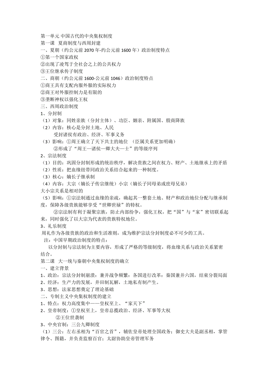 岳麓版高中历史必修一重点知识总结_第1页