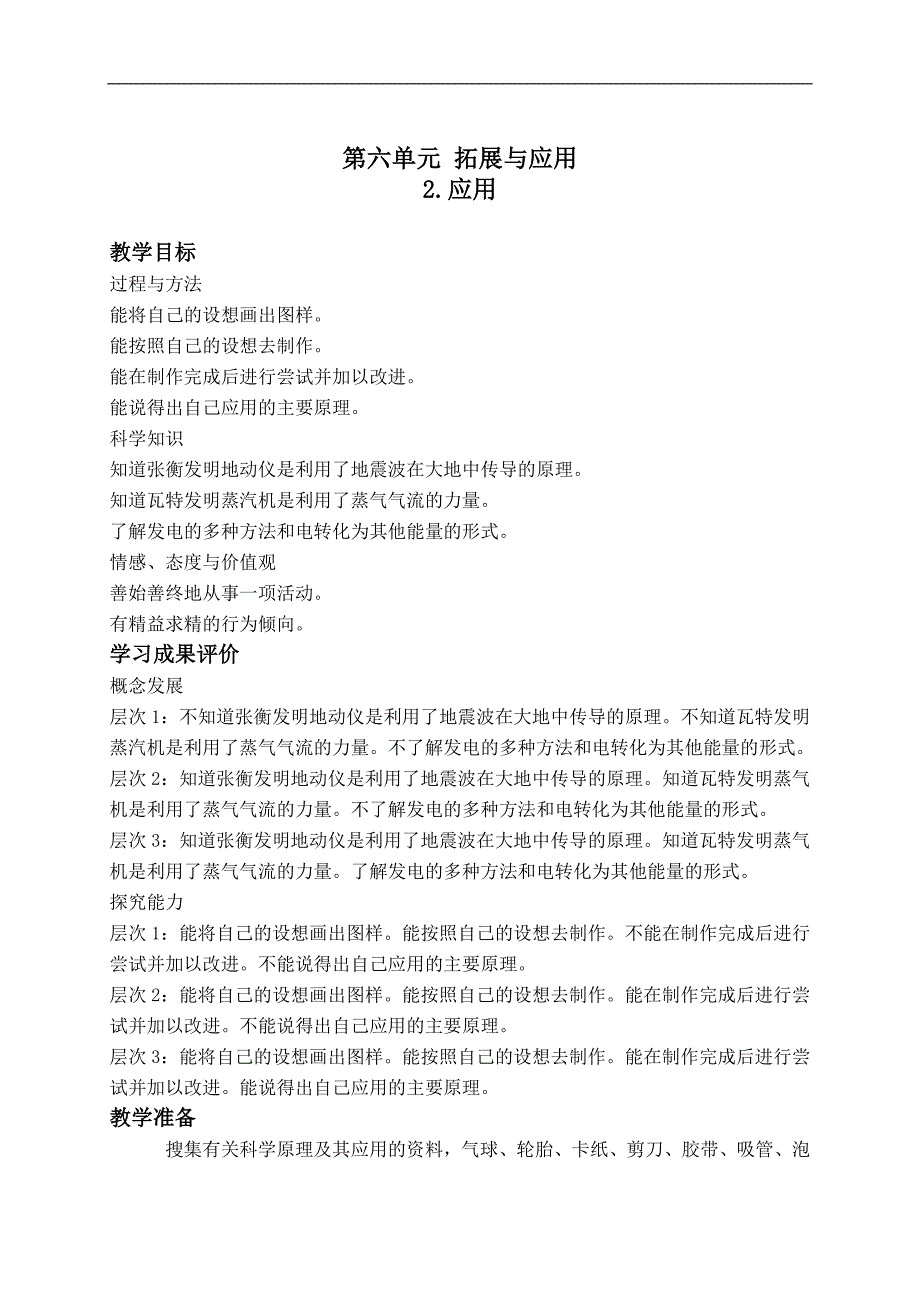 （苏教版）六年级科学下册教案 应用 1_第1页