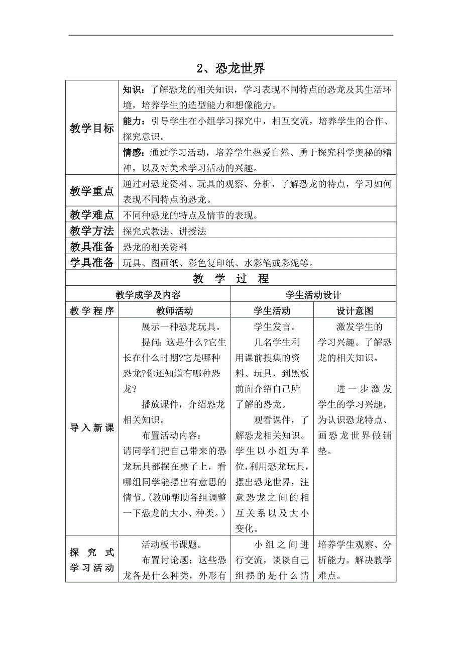 （人美版）三年级美术下册教案 恐龙世界 4_第1页