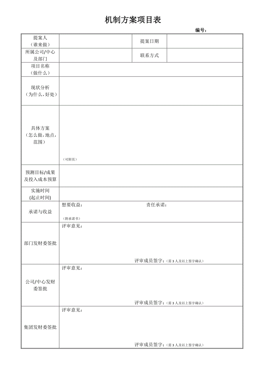 机制方案项目表及承诺书_第1页