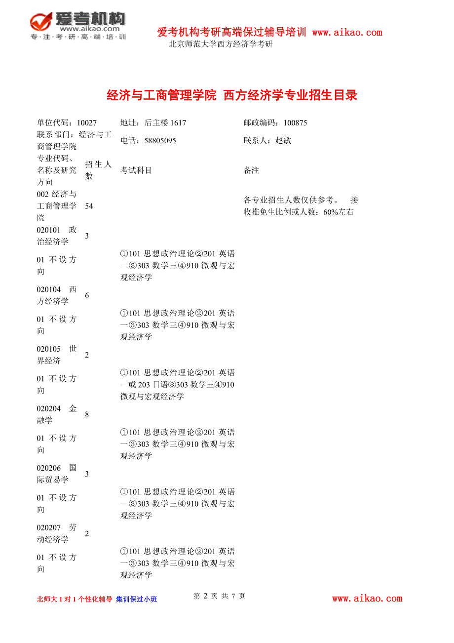 北京师范大学西方经济学考研 招生人数 参考书 报录比 复试分数线 考研真题 考研经验 招生简章_第2页