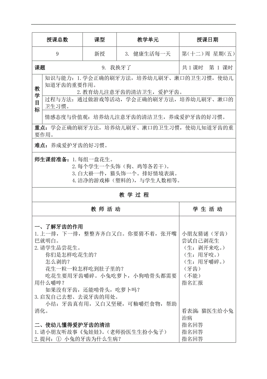 （人教新课标）一年级品德与生活下册教案 我换牙了 3_第1页