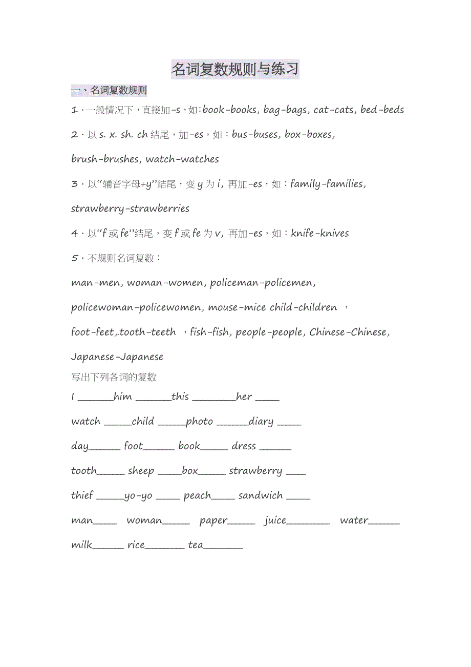 名词复数规则与练习_第1页