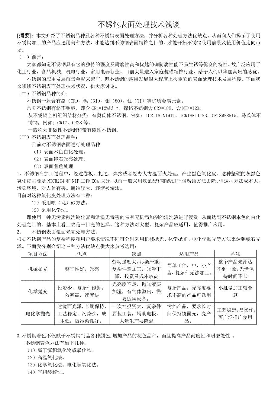 不锈钢表面处理技术浅谈_第1页