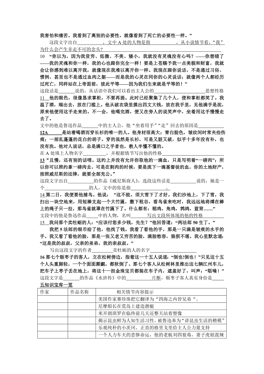 九年级语文中外名家名作知识竞赛试卷_第4页