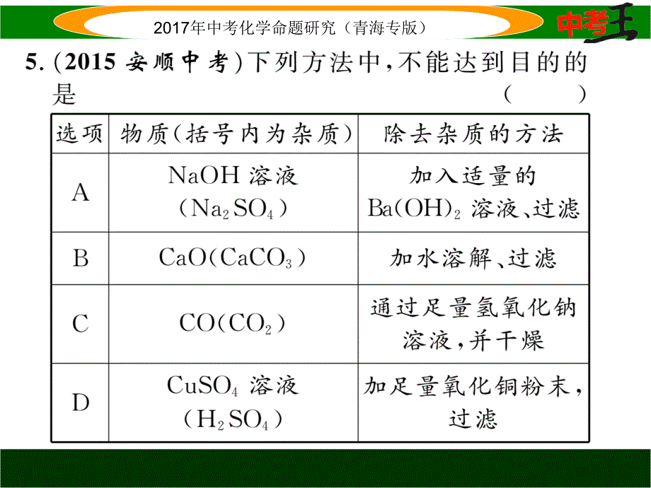 中考化学专题二　物质的检验、鉴别和除杂精练 (2)_第5页