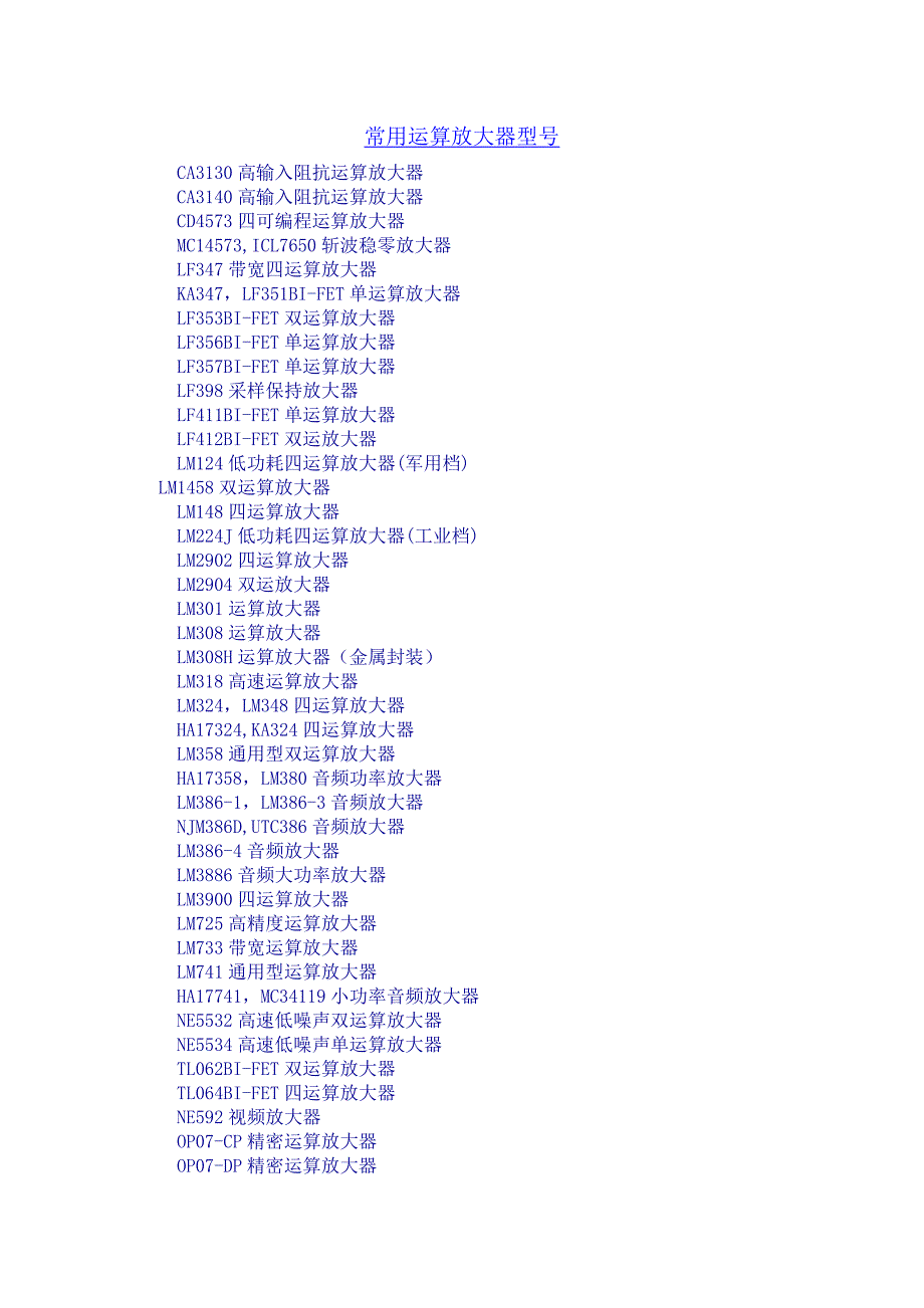常用运算放大器型号_第1页