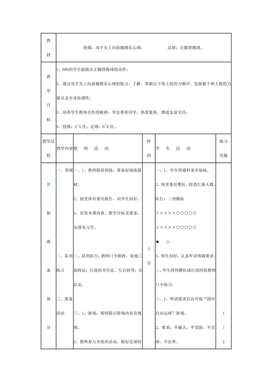 投掷：多种多样的投掷练习；足球：脚内侧踢、接球。 (2)_第1页