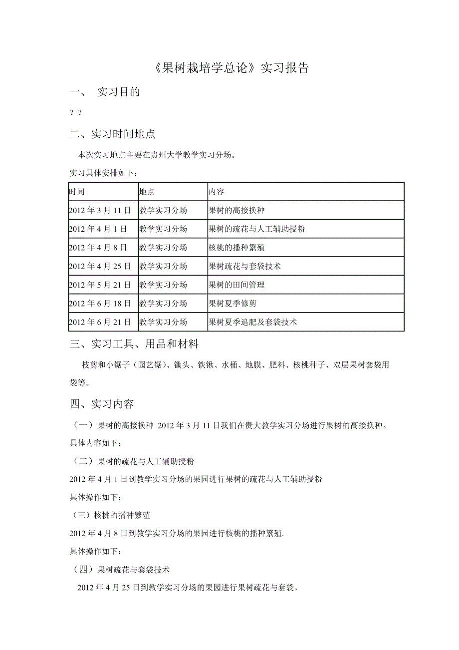 果树栽培学实习报告模版(贵州大学)_第1页