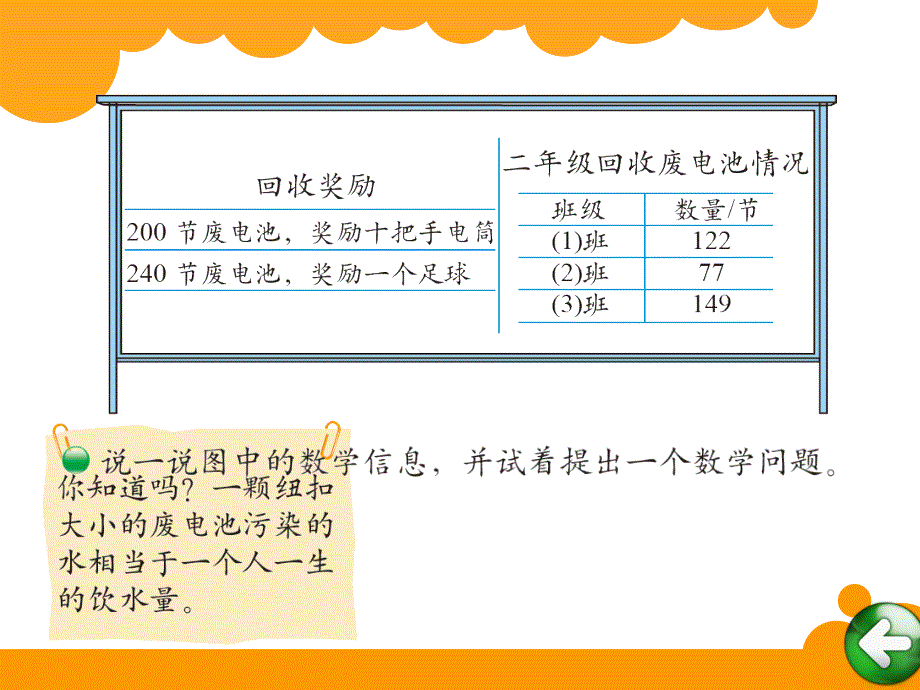 (北师大新标准)二年级数学下册课件 回收废电池_第2页