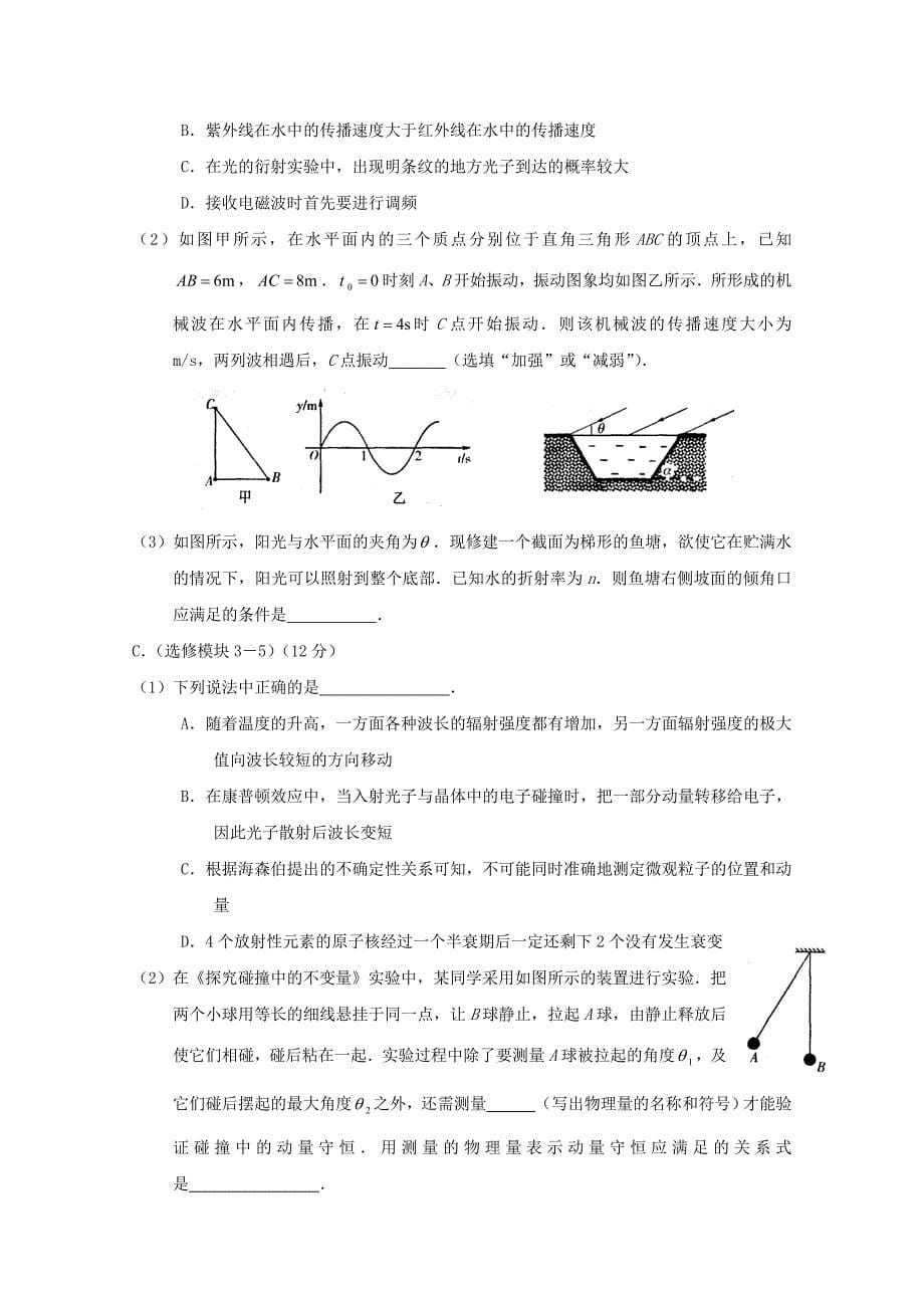 江苏省徐州市2009届高三第三次调研考试(物理)_第5页