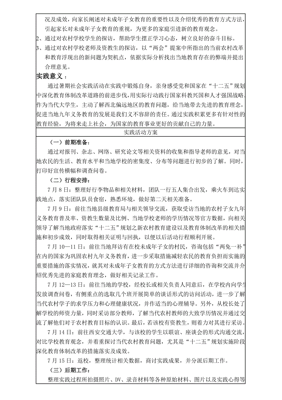 湖北大学2011年大学生暑期社会实践校级团队立项申报表(定稿)_第2页