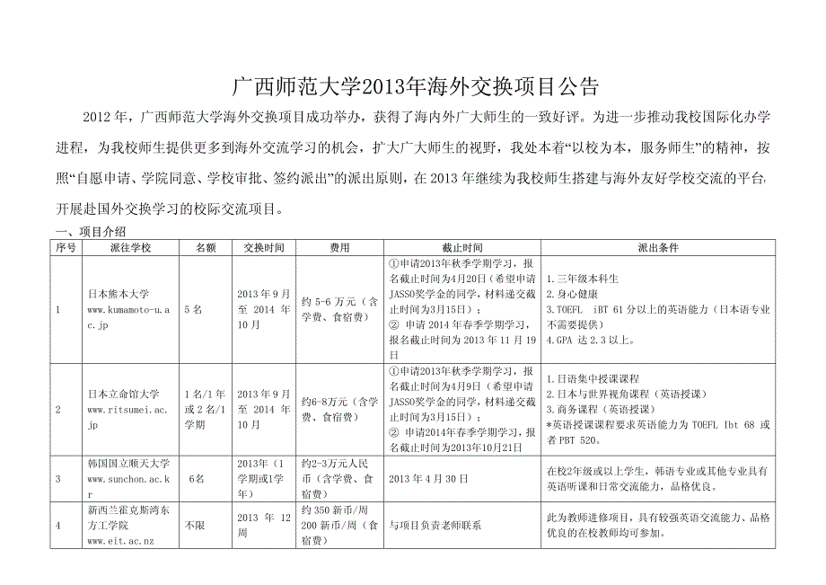 广西师范大学2013年海外交换项目公告_第1页