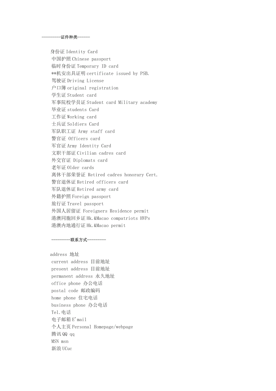 简历相关英文词语_第1页