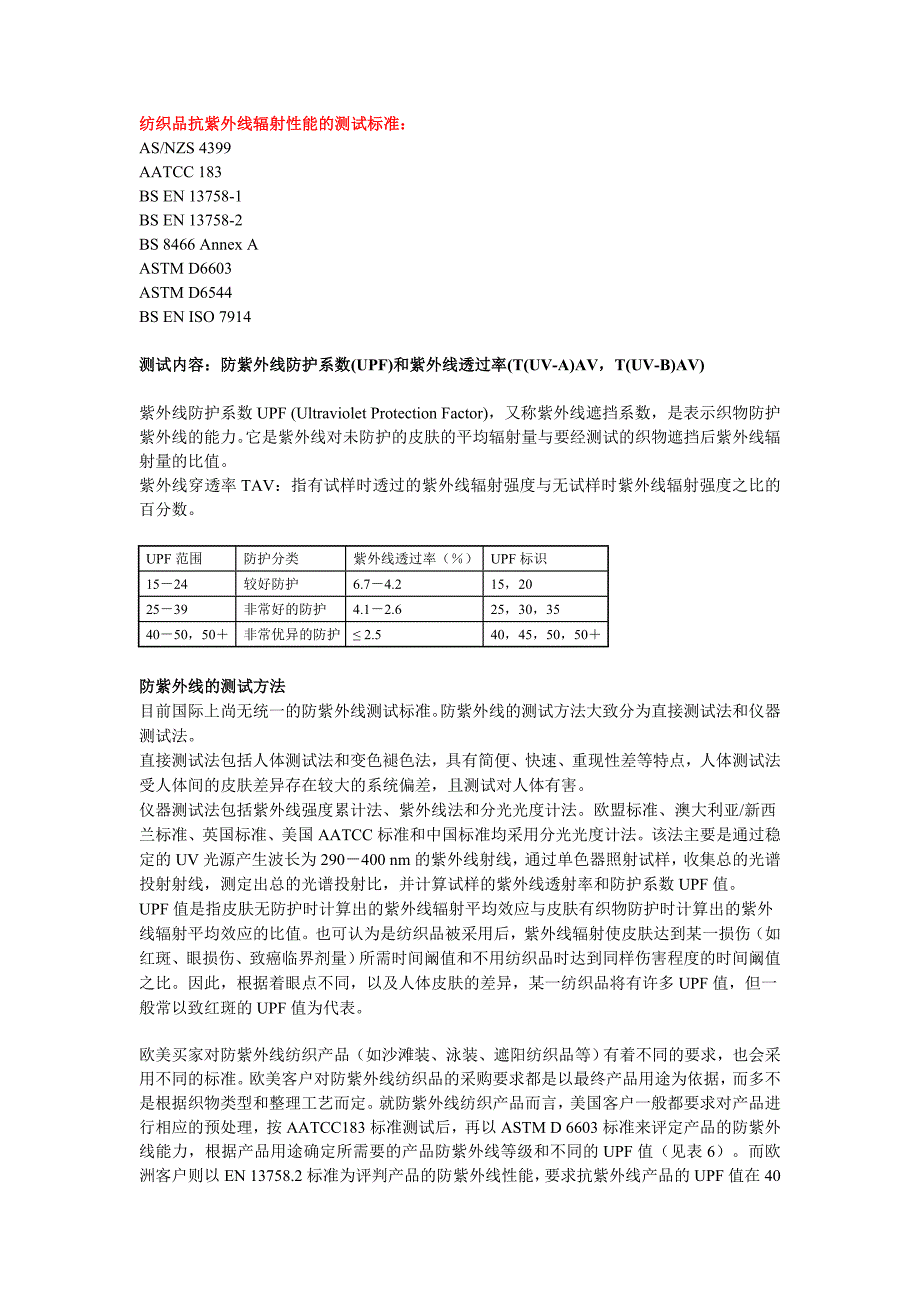 纺织品抗紫外线辐射性能的测试标准_第1页