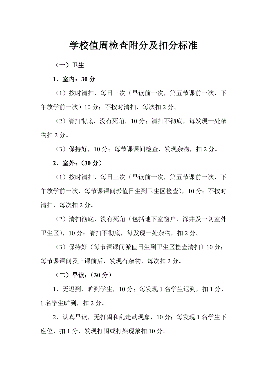 学校值周检查附分及扣分标准_第1页