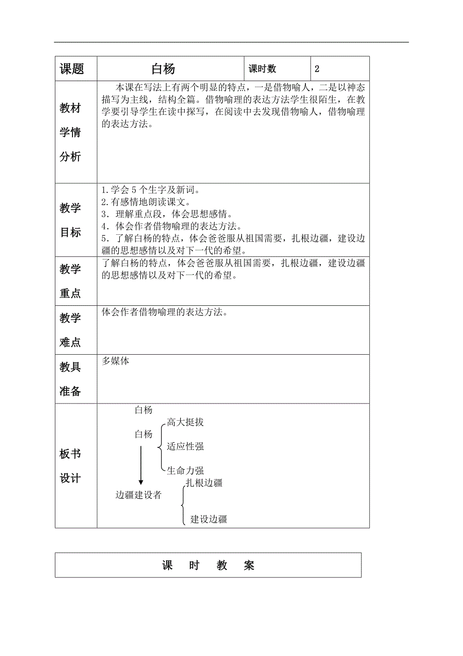 （鲁教版）四年级语文下册教案 白杨 3_第1页