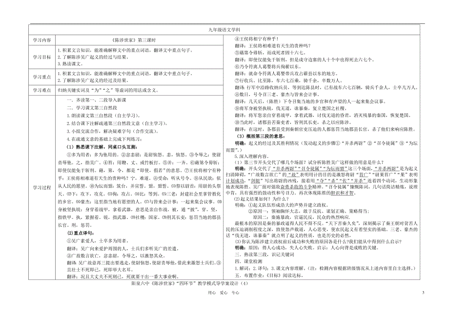 九年级语文上册 第六单元《陈涉世家》学案 人教新课标版_第3页