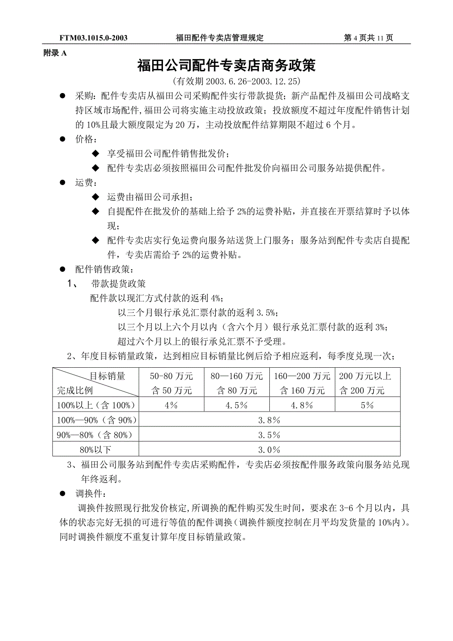 福田配件专卖店(地级) 管理规定(讨论)_第4页