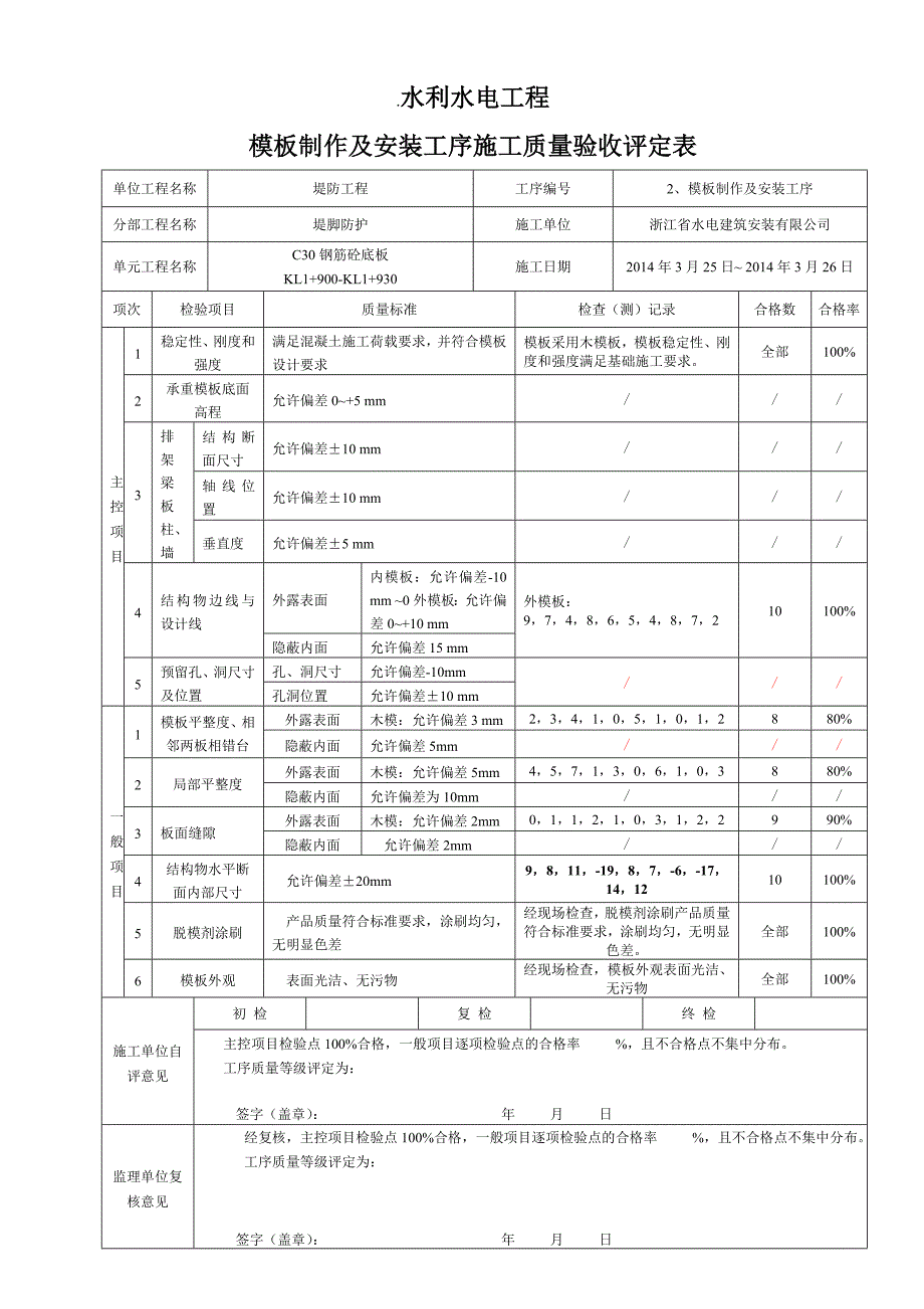 混凝土基础单元工程施工质量验收评定表_第3页