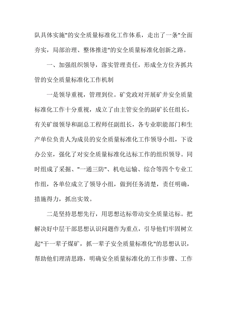 煤矿安全质量标准化工作经验交流会领导发言材料_第2页