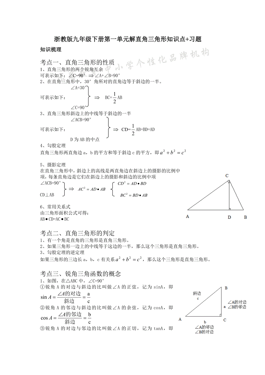 浙教版九年级数学解直角三角形教案_第1页