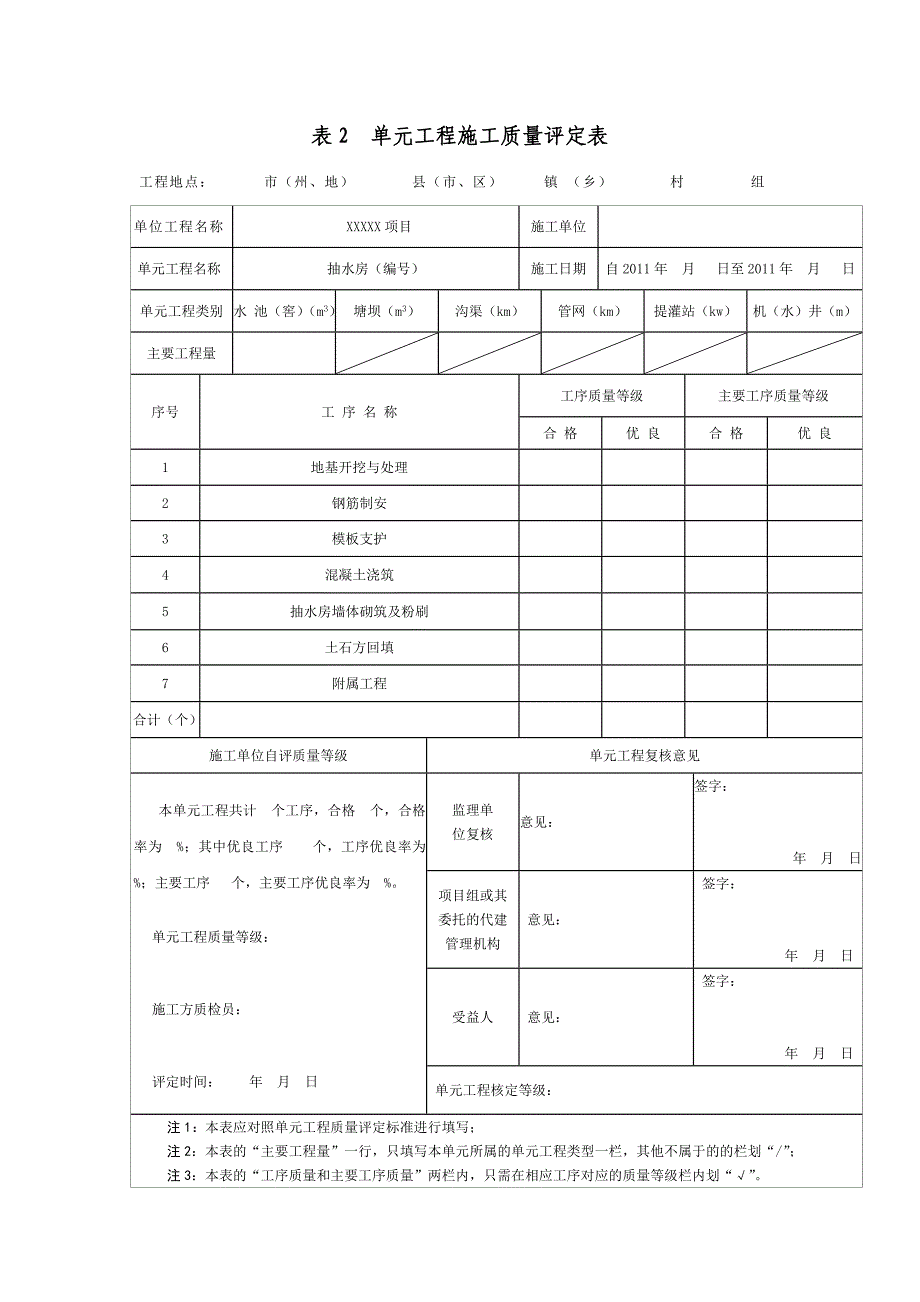 抽水房施工质量评定表_第1页