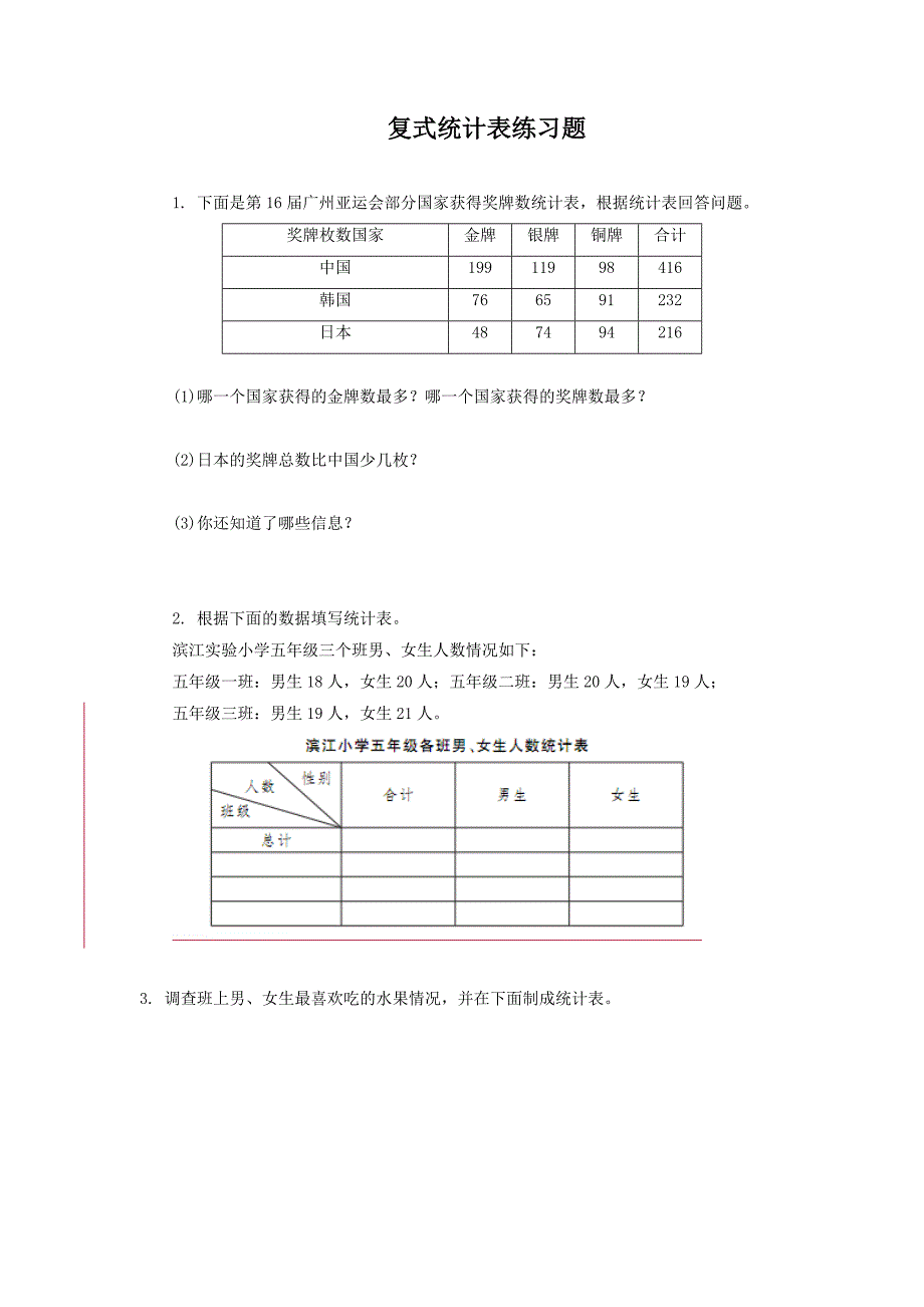 复式统计表+练习题_第1页