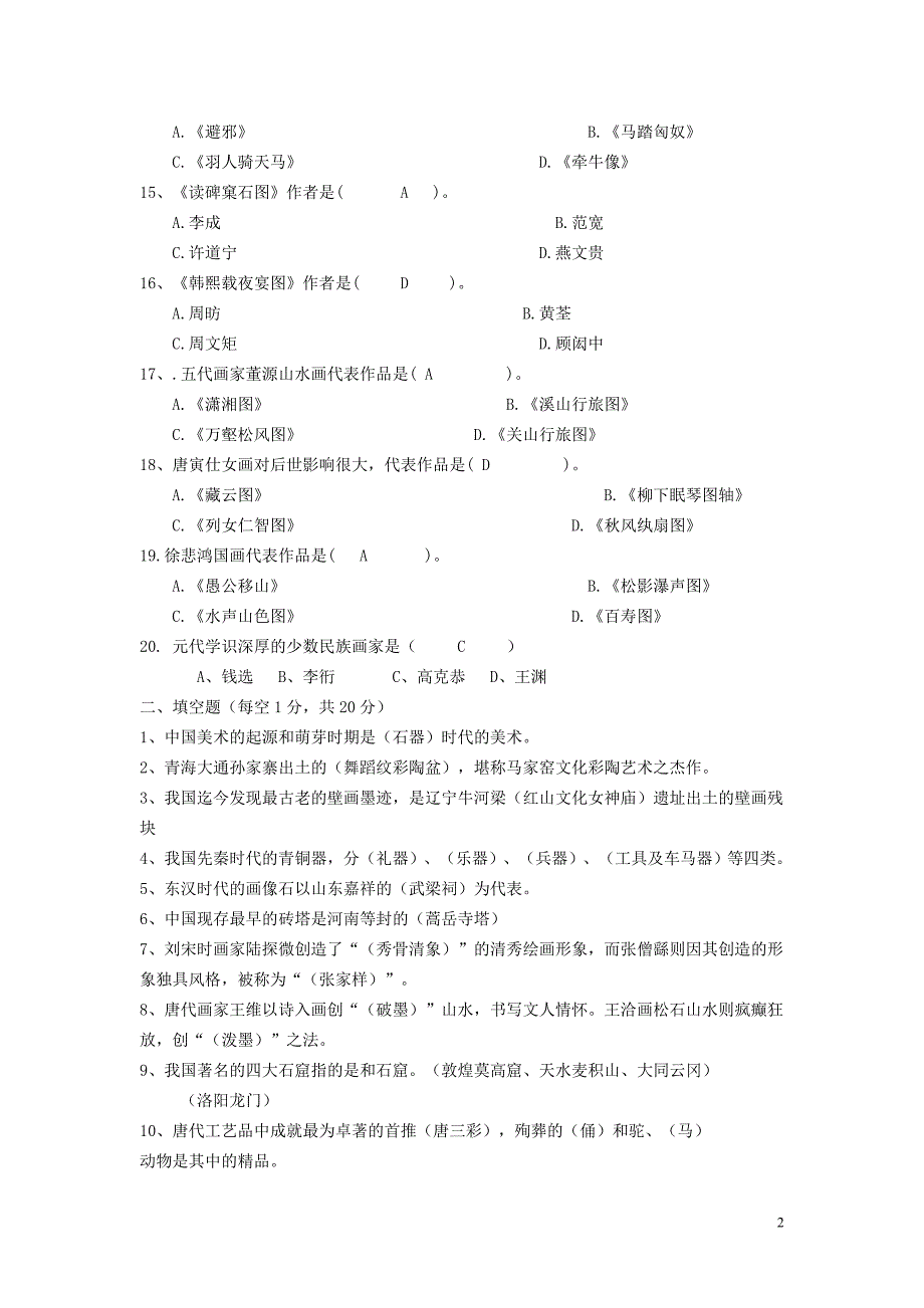 中国美术史试题库(一)_第2页