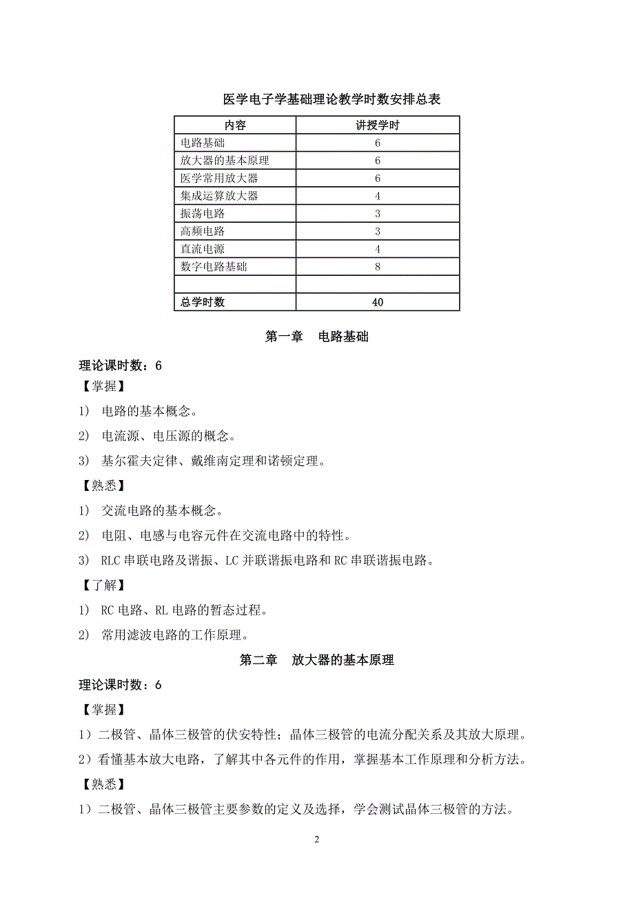 《医学电子学基础》教学大纲(第二版)_第2页