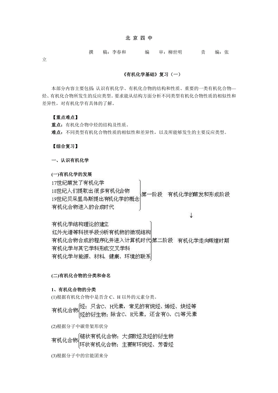 北京四中网校有机化学基础复习题_第1页